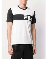 T-shirt à col rond imprimé blanc et noir Fila