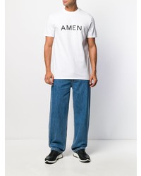 T-shirt à col rond imprimé blanc et noir Amen