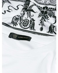 T-shirt à col rond imprimé blanc et noir Versace