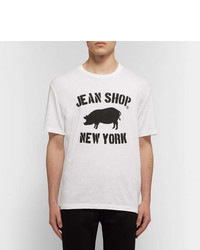 T-shirt à col rond imprimé blanc et noir Jean Shop