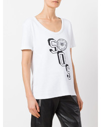 T-shirt à col rond imprimé blanc et noir Off-White