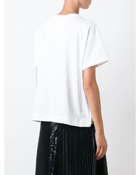 T-shirt à col rond imprimé blanc et noir Sacai