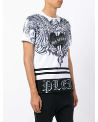 T-shirt à col rond imprimé blanc et noir Philipp Plein