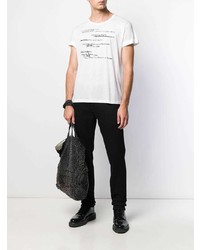 T-shirt à col rond imprimé blanc et noir Ann Demeulemeester