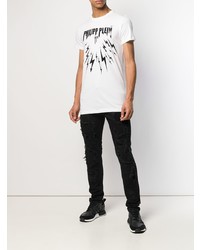 T-shirt à col rond imprimé blanc et noir Philipp Plein