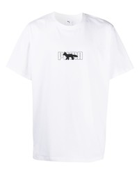 T-shirt à col rond imprimé blanc et noir Puma