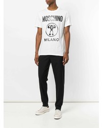 T-shirt à col rond imprimé blanc et noir Moschino