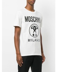 T-shirt à col rond imprimé blanc et noir Moschino