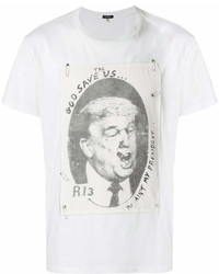 T-shirt à col rond imprimé blanc et noir R 13