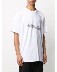 T-shirt à col rond imprimé blanc et noir Off-White