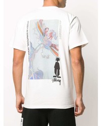 T-shirt à col rond imprimé blanc et noir Stussy