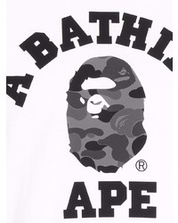 T-shirt à col rond imprimé blanc et noir A Bathing Ape