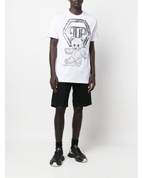 T-shirt à col rond imprimé blanc et noir Philipp Plein