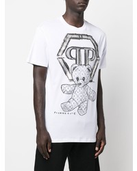 T-shirt à col rond imprimé blanc et noir Philipp Plein