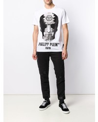 T-shirt à col rond imprimé blanc et noir Philipp Plein