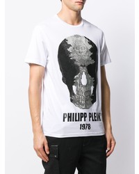 T-shirt à col rond imprimé blanc et noir Philipp Plein