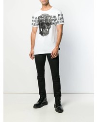 T-shirt à col rond imprimé blanc et noir Philipp Plein