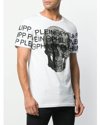 T-shirt à col rond imprimé blanc et noir Philipp Plein