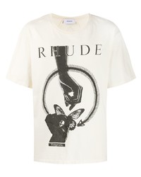 T-shirt à col rond imprimé blanc et noir Rhude