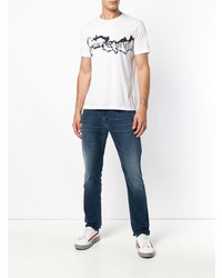 T-shirt à col rond imprimé blanc et noir Emporio Armani