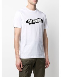 T-shirt à col rond imprimé blanc et noir Les Hommes