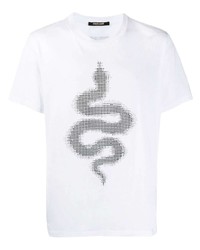 T-shirt à col rond imprimé blanc et noir Roberto Cavalli