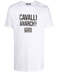 T-shirt à col rond imprimé blanc et noir Roberto Cavalli