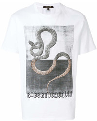 T-shirt à col rond imprimé blanc et noir Roberto Cavalli