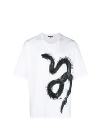 T-shirt à col rond imprimé blanc et noir Roberto Cavalli