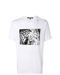 T-shirt à col rond imprimé blanc et noir Roberto Cavalli