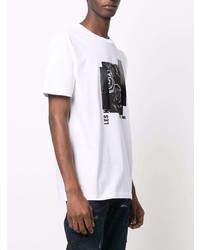 T-shirt à col rond imprimé blanc et noir Les Hommes