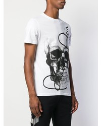 T-shirt à col rond imprimé blanc et noir Philipp Plein