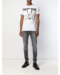 T-shirt à col rond imprimé blanc et noir Philipp Plein