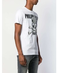 T-shirt à col rond imprimé blanc et noir Philipp Plein