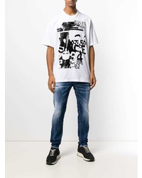 T-shirt à col rond imprimé blanc et noir DSQUARED2