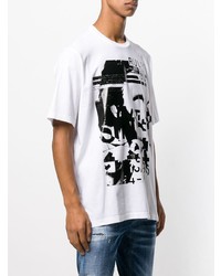 T-shirt à col rond imprimé blanc et noir DSQUARED2