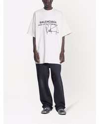 T-shirt à col rond imprimé blanc et noir Balenciaga