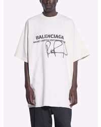 T-shirt à col rond imprimé blanc et noir Balenciaga