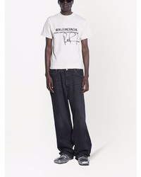 T-shirt à col rond imprimé blanc et noir Balenciaga