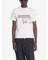 T-shirt à col rond imprimé blanc et noir Balenciaga