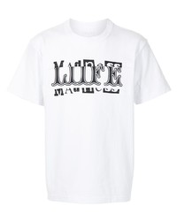 T-shirt à col rond imprimé blanc et noir Sacai