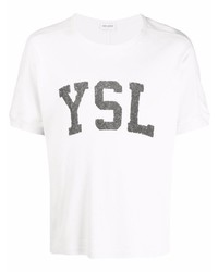 T-shirt à col rond imprimé blanc et noir Saint Laurent
