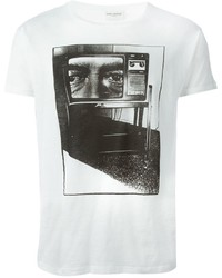 T-shirt à col rond imprimé blanc et noir Saint Laurent