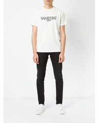 T-shirt à col rond imprimé blanc et noir Yang Li