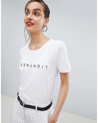 T-shirt à col rond imprimé blanc et noir Selected