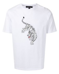 T-shirt à col rond imprimé blanc et noir Shanghai Tang