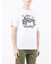 T-shirt à col rond imprimé blanc et noir A Bathing Ape