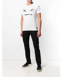 T-shirt à col rond imprimé blanc et noir Fendi
