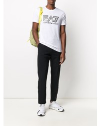 T-shirt à col rond imprimé blanc et noir Ea7 Emporio Armani