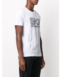 T-shirt à col rond imprimé blanc et noir Ea7 Emporio Armani